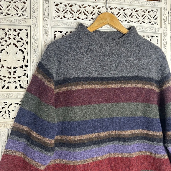 Vintage Lauren Ralph Lauren 100% Lambswool Striped Colorful Mockneck Sweater - Picture 3 of 7